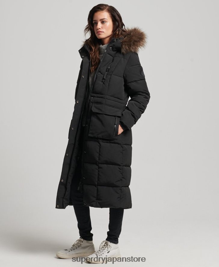 延縄フェイクファーエベレストコート 女性 Superdry 衣類 黒 2J62PZ3623