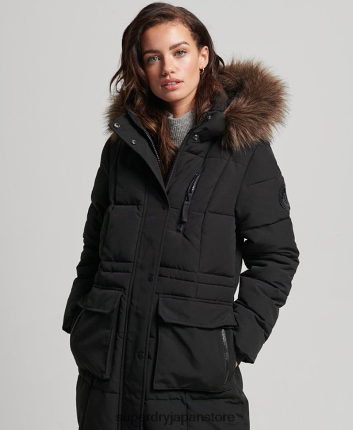 延縄フェイクファーエベレストコート 女性 Superdry 衣類 黒 2J62PZ3623