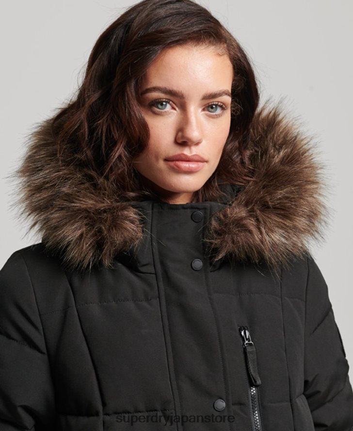 延縄フェイクファーエベレストコート 女性 Superdry 衣類 黒 2J62PZ3623