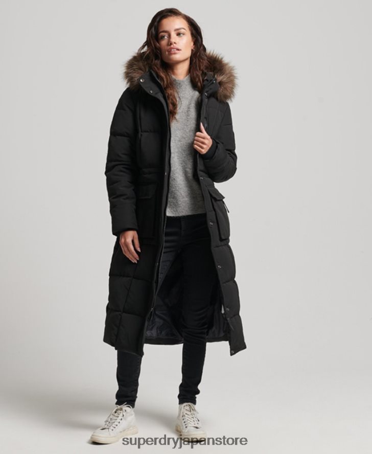 延縄フェイクファーエベレストコート 女性 Superdry 衣類 黒 2J62PZ3623