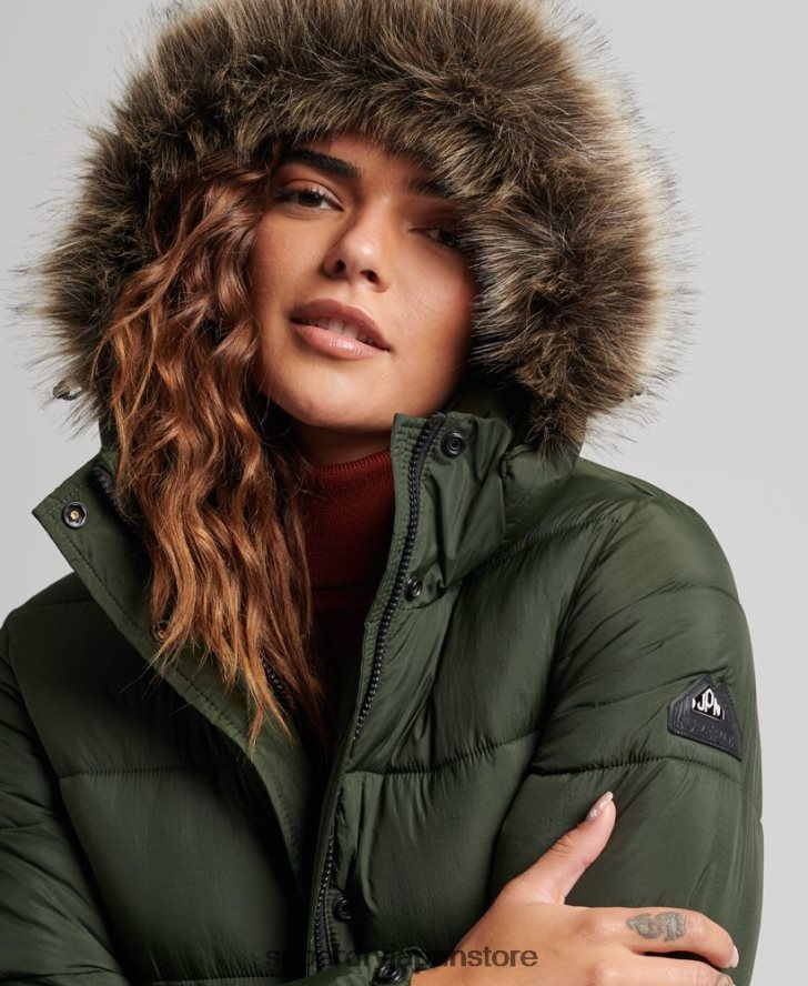 フェイクファーフード付き延縄フグコート 女性 Superdry 衣類 緑 2J62PZ3626