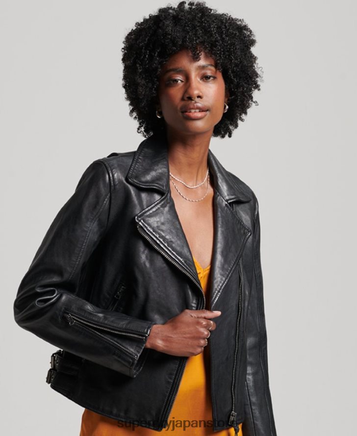 クラシックなレザーバイカージャケット 女性 Superdry 衣類 黒 2J62PZ3627