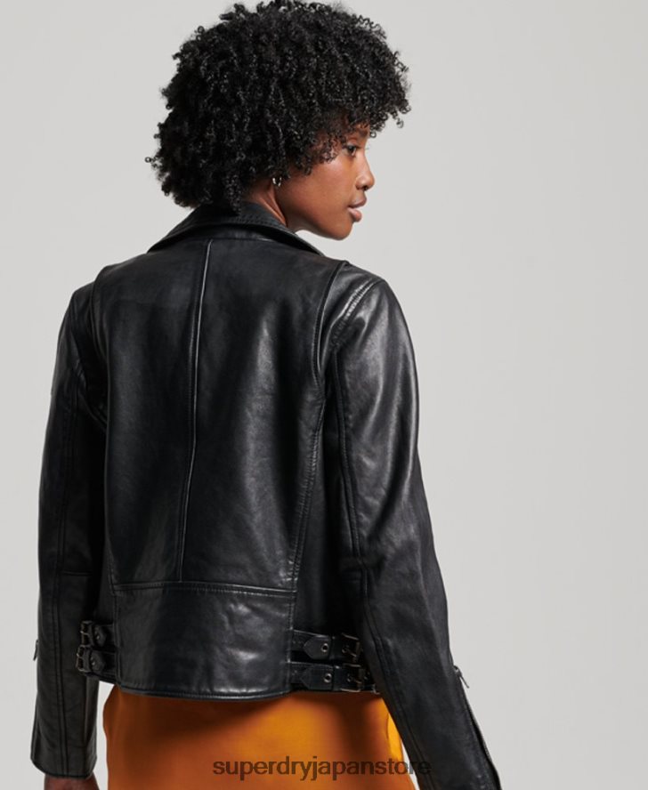 クラシックなレザーバイカージャケット 女性 Superdry 衣類 黒 2J62PZ3627