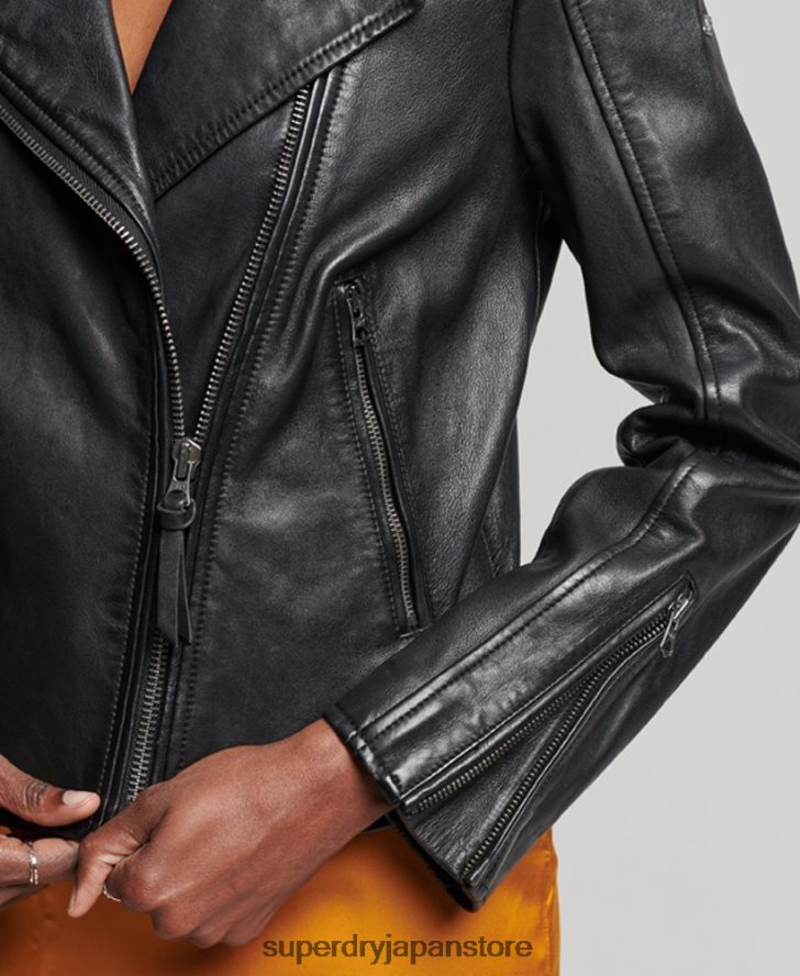 クラシックなレザーバイカージャケット 女性 Superdry 衣類 黒 2J62PZ3627