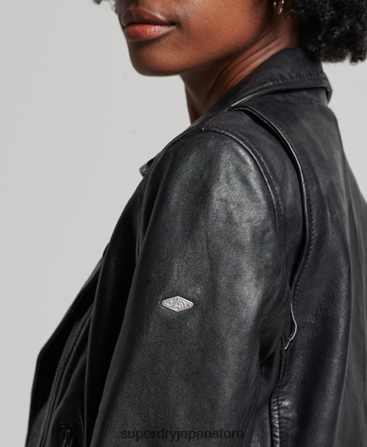 クラシックなレザーバイカージャケット 女性 Superdry 衣類 黒 2J62PZ3627