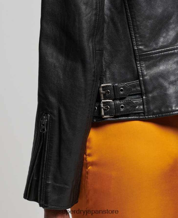 クラシックなレザーバイカージャケット 女性 Superdry 衣類 黒 2J62PZ3627