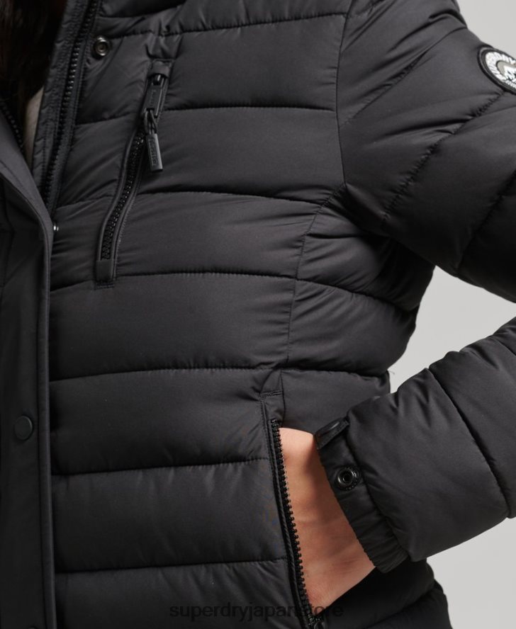 フェイクファーショートフード付きパファージャケット 女性 Superdry 衣類 黒 2J62PZ3630