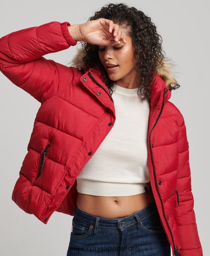 フード付きミッドレイヤーショートジャケット 女性 Superdry 衣類 赤 2J62PZ3632