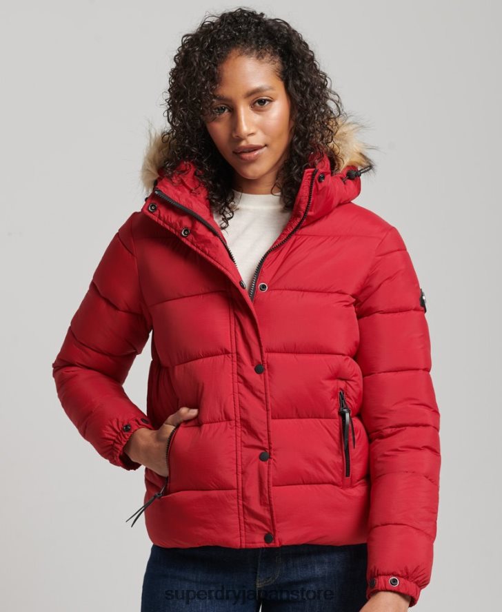 フード付きミッドレイヤーショートジャケット 女性 Superdry 衣類 赤 2J62PZ3632