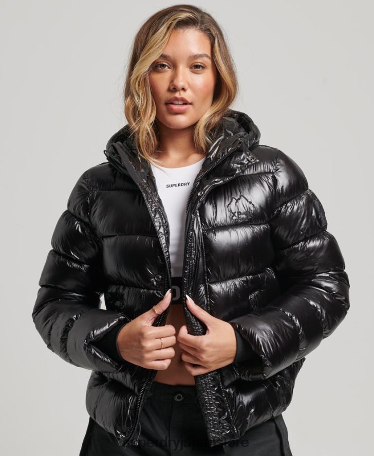 フード付きシャインスポーツパファージャケット 女性 Superdry 衣類 黒 2J62PZ3634