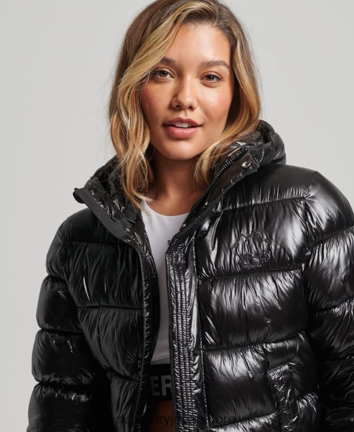 フード付きシャインスポーツパファージャケット 女性 Superdry 衣類 黒 2J62PZ3634