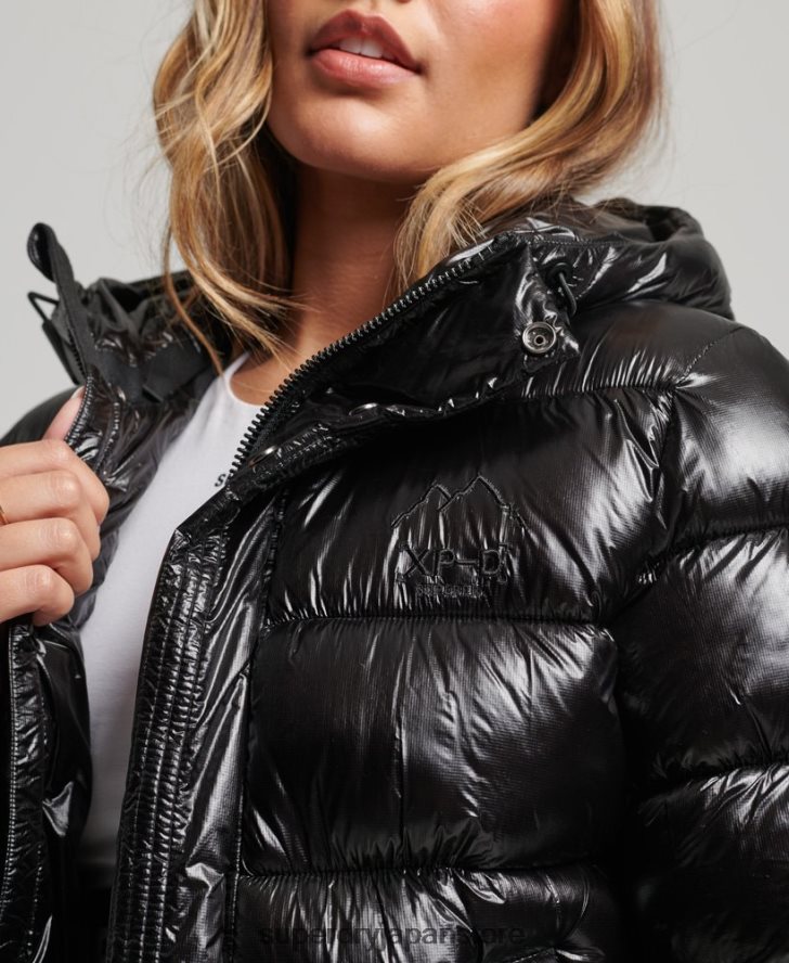 フード付きシャインスポーツパファージャケット 女性 Superdry 衣類 黒 2J62PZ3634