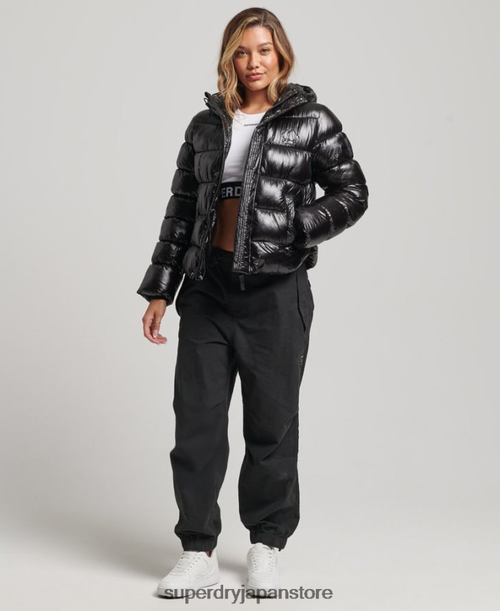 フード付きシャインスポーツパファージャケット 女性 Superdry 衣類 黒 2J62PZ3634