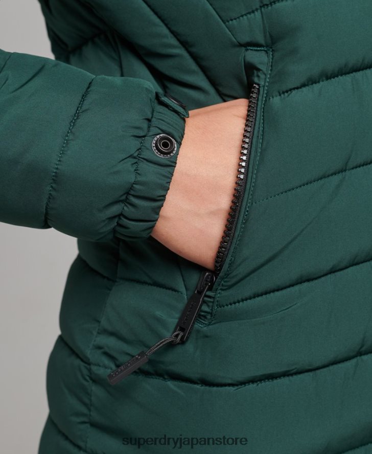 フェイクファーフード付きミッドレングスパファージャケット 女性 Superdry 衣類 緑 2J62PZ3636