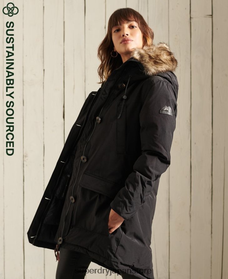 フード付きフェイクファーダウンパーカーコート 女性 Superdry 衣類 黒 2J62PZ3641