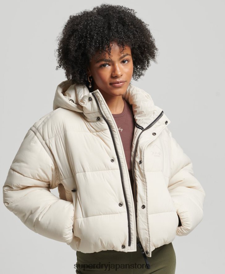 クロップドコクーン パファージャケット 女性 Superdry 衣類 クリーム 2J62PZ3642