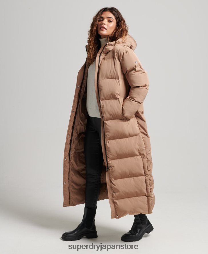 フード付きマキシダウンコート 女性 Superdry 衣類 茶色 2J62PZ3650