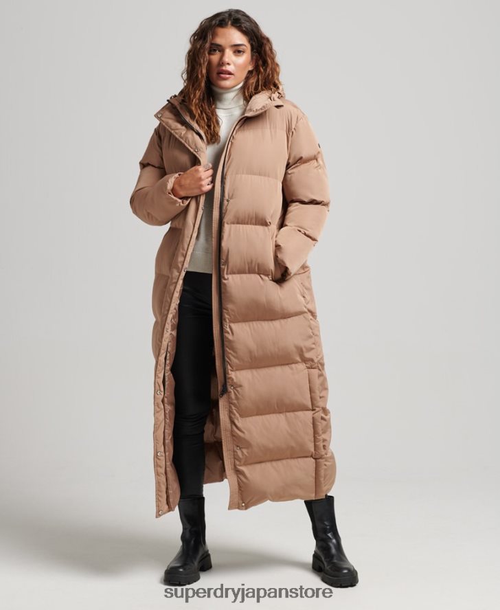 フード付きマキシダウンコート 女性 Superdry 衣類 茶色 2J62PZ3650