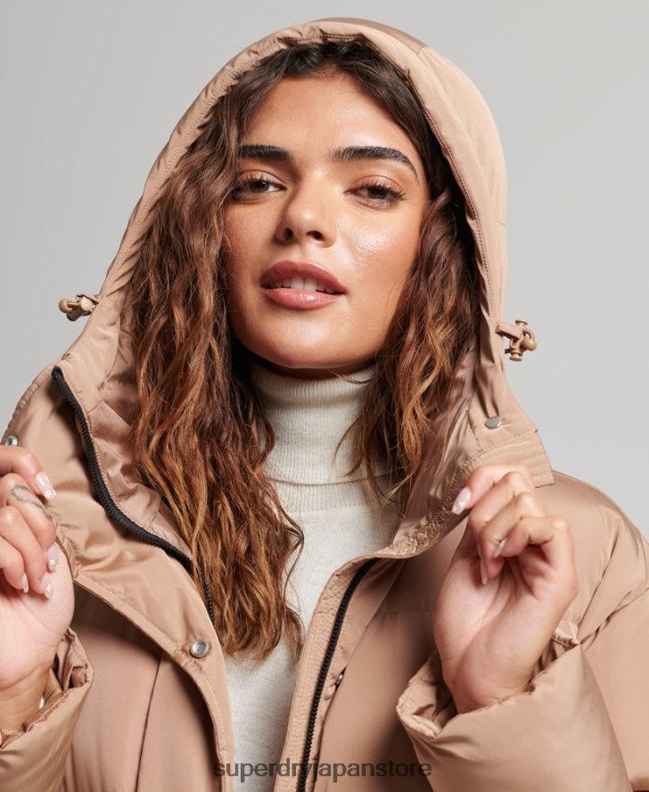フード付きマキシダウンコート 女性 Superdry 衣類 茶色 2J62PZ3650