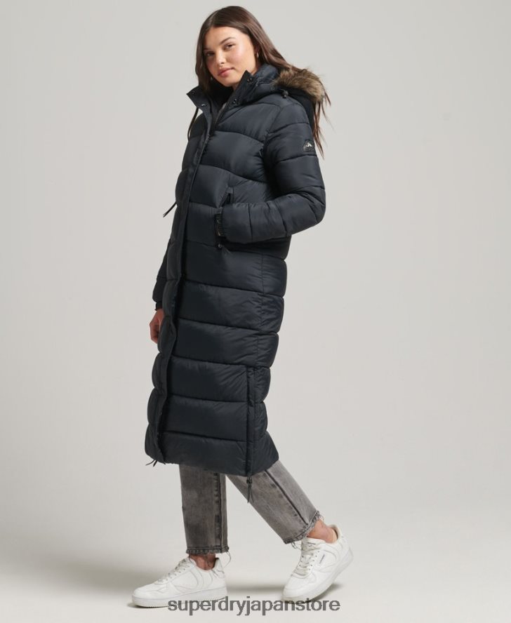 フェイクファーフード付き延縄フグコート 女性 Superdry 衣類 濃い灰色 2J62PZ3660