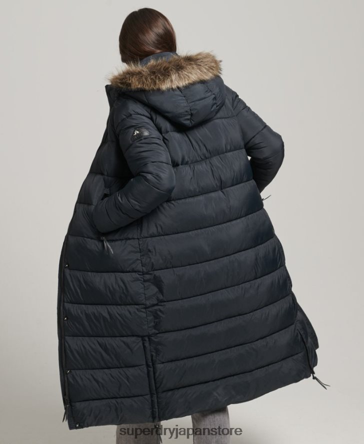 フェイクファーフード付き延縄フグコート 女性 Superdry 衣類 濃い灰色 2J62PZ3660