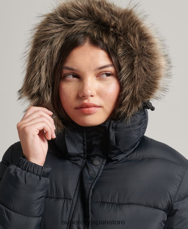 フェイクファーフード付き延縄フグコート 女性 Superdry 衣類 濃い灰色 2J62PZ3660