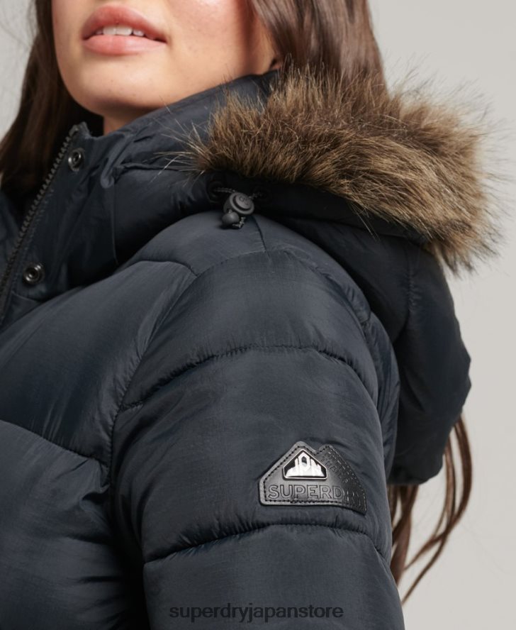 フェイクファーフード付き延縄フグコート 女性 Superdry 衣類 濃い灰色 2J62PZ3660