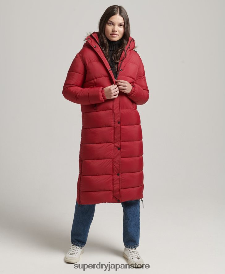 フェイクファーフード付き延縄フグコート 女性 Superdry 衣類 赤 2J62PZ3661