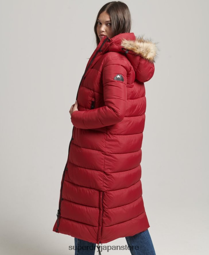 フェイクファーフード付き延縄フグコート 女性 Superdry 衣類 赤 2J62PZ3661