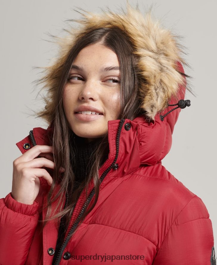 フェイクファーフード付き延縄フグコート 女性 Superdry 衣類 赤 2J62PZ3661