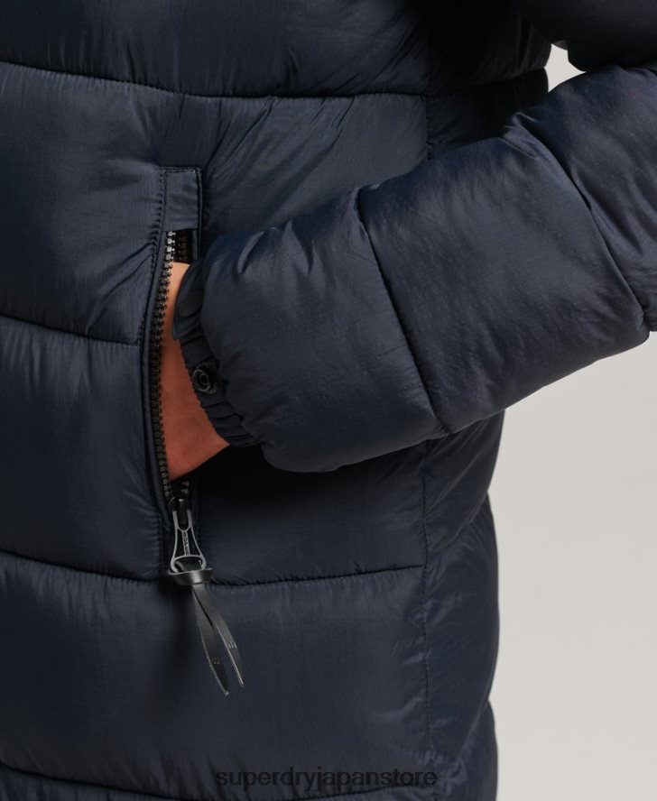 フェイクファーフード付き延縄フグコート 女性 Superdry 衣類 海軍 2J62PZ3662