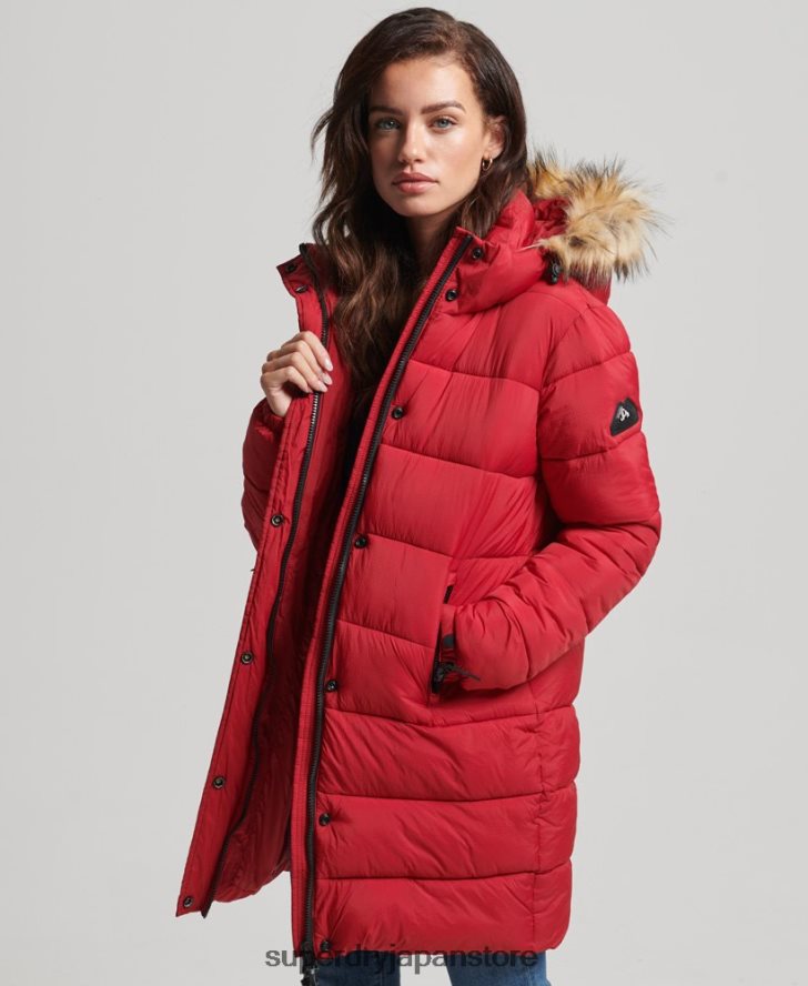 フード付きミッドレイヤーミッドコート 女性 Superdry 衣類 赤 2J62PZ3668