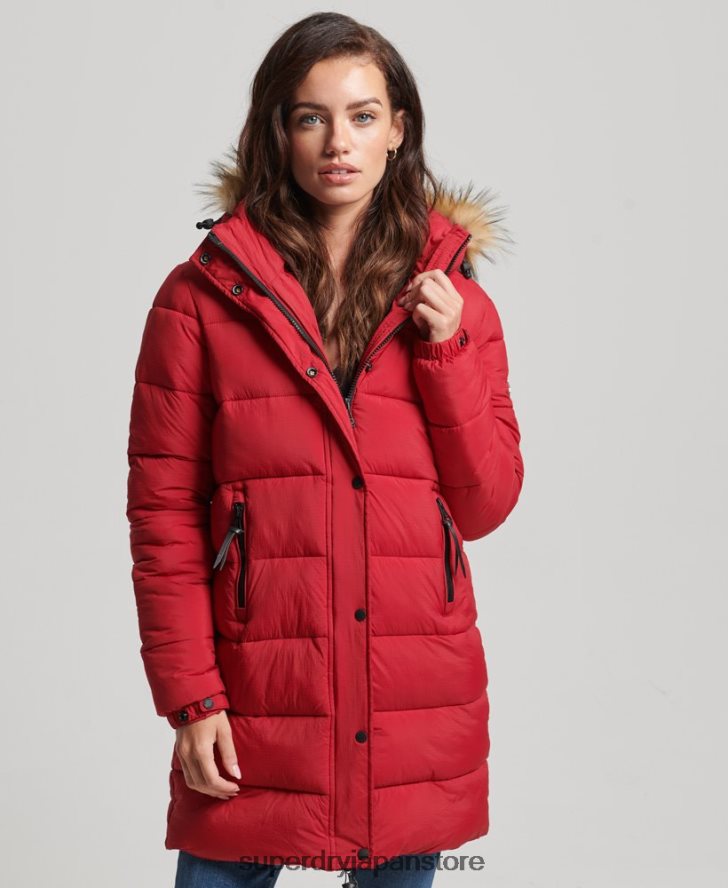 フード付きミッドレイヤーミッドコート 女性 Superdry 衣類 赤 2J62PZ3668