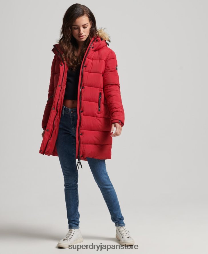 フード付きミッドレイヤーミッドコート 女性 Superdry 衣類 赤 2J62PZ3668