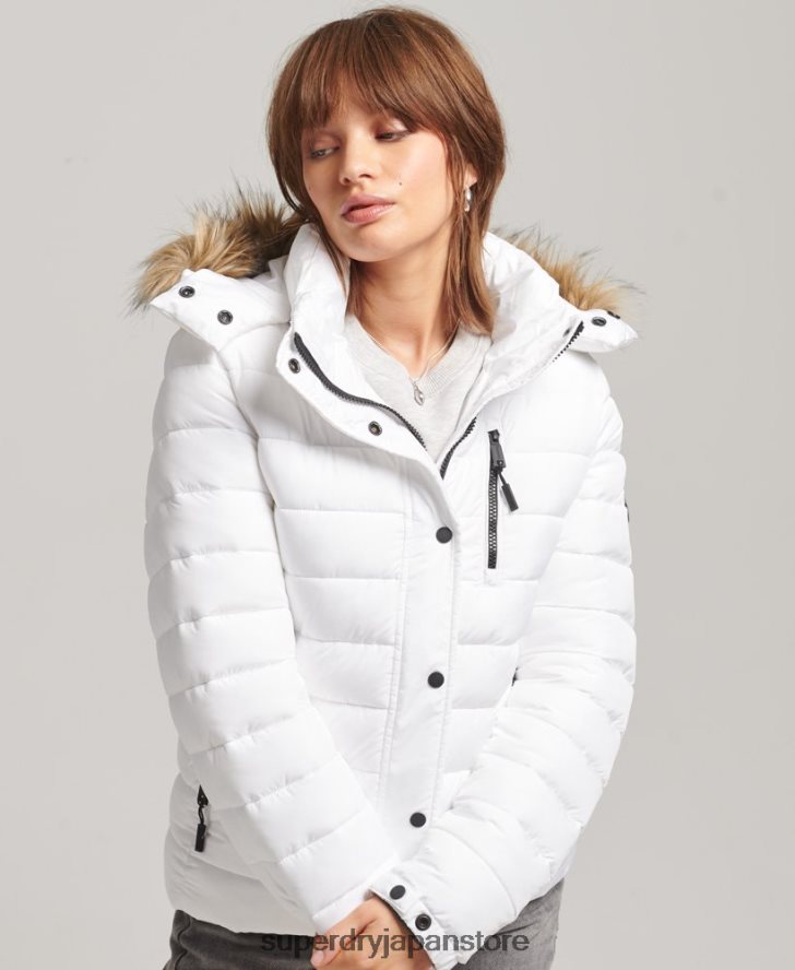 フェイクファーショートフード付きパファージャケット 女性 Superdry 衣類 白 2J62PZ3669