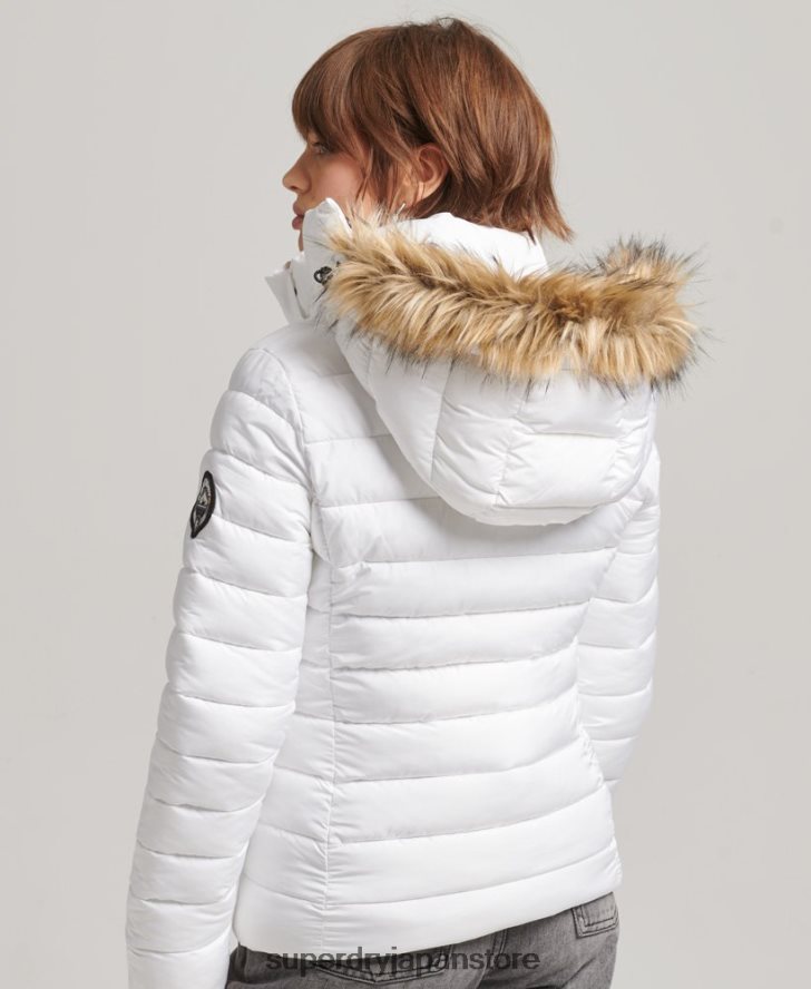 フェイクファーショートフード付きパファージャケット 女性 Superdry 衣類 白 2J62PZ3669