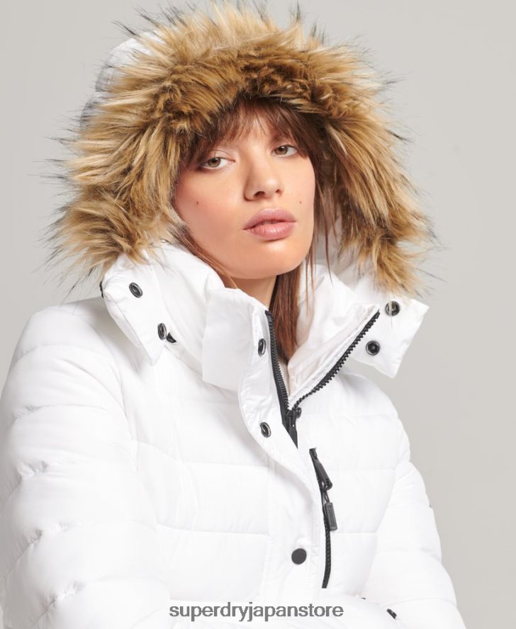 フェイクファーショートフード付きパファージャケット 女性 Superdry 衣類 白 2J62PZ3669