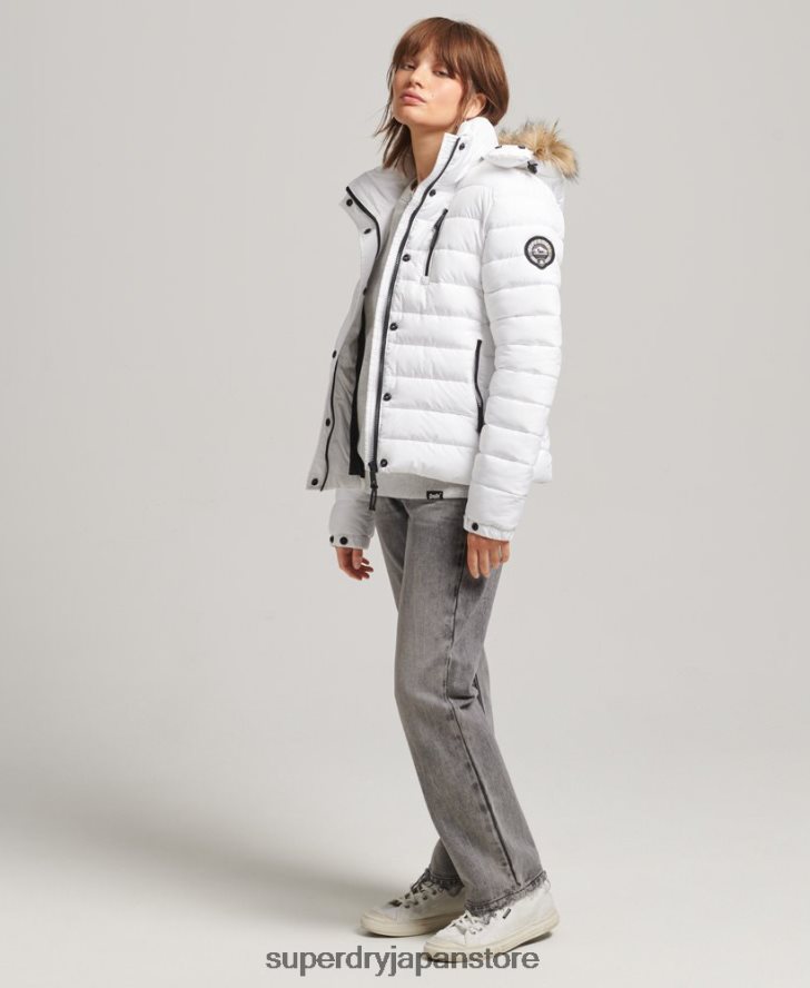 フェイクファーショートフード付きパファージャケット 女性 Superdry 衣類 白 2J62PZ3669