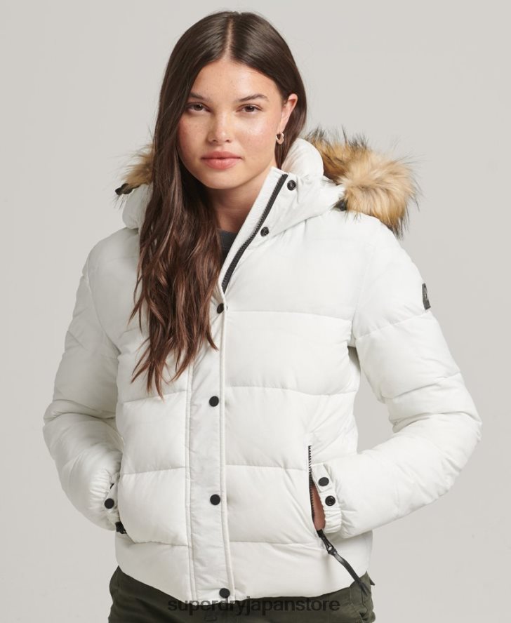 フード付きミッドレイヤーショートジャケット 女性 Superdry 衣類 白 2J62PZ3670