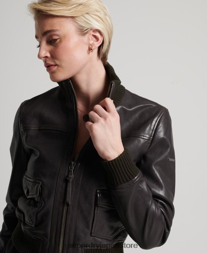 ニットカラーレザーボンバージャケット 女性 Superdry 衣類 茶色 2J62PZ3672