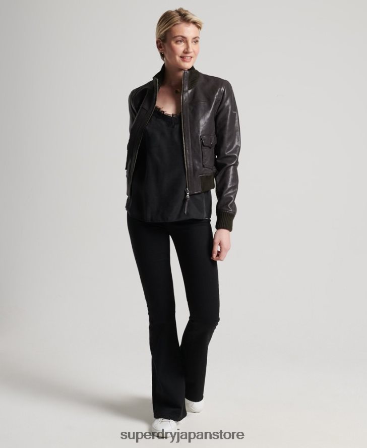 ニットカラーレザーボンバージャケット 女性 Superdry 衣類 茶色 2J62PZ3672