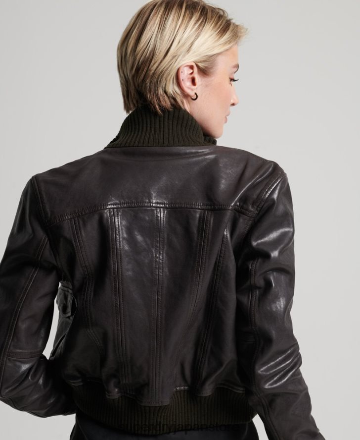 ニットカラーレザーボンバージャケット 女性 Superdry 衣類 茶色 2J62PZ3672