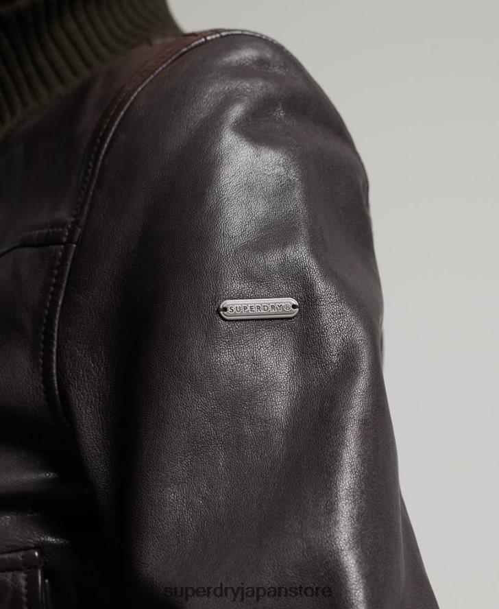 ニットカラーレザーボンバージャケット 女性 Superdry 衣類 茶色 2J62PZ3672