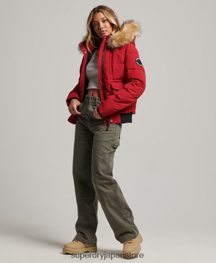 エベレスト フード付きパファーボンバージャケット 女性 Superdry 衣類 赤 2J62PZ3676