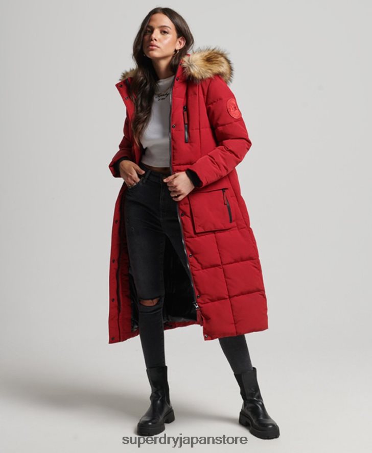 延縄フェイクファーエベレストコート 女性 Superdry 衣類 赤 2J62PZ3682