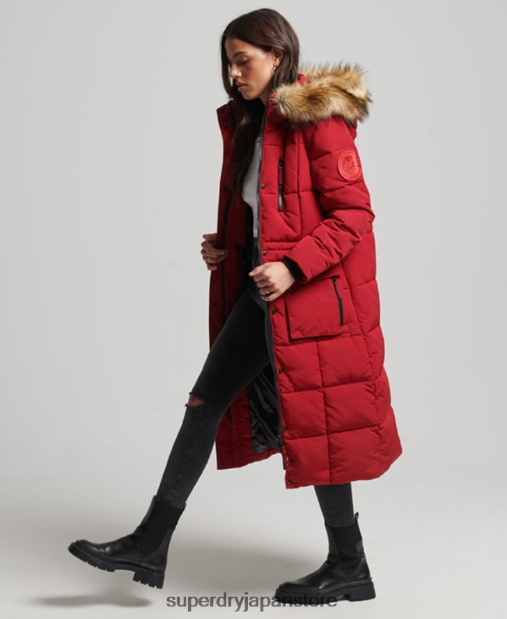 延縄フェイクファーエベレストコート 女性 Superdry 衣類 赤 2J62PZ3682