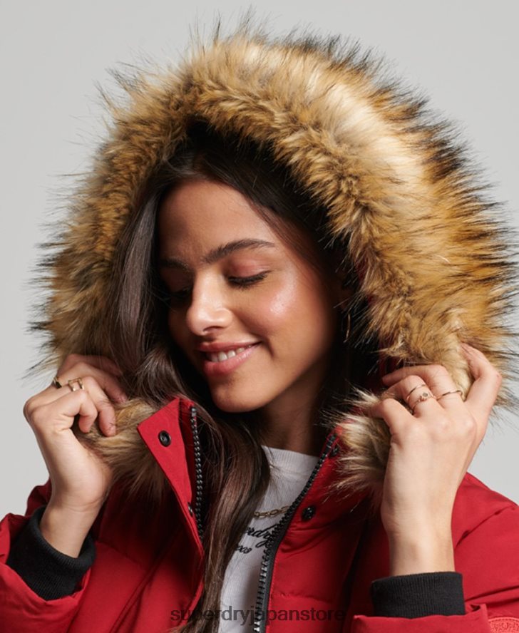 延縄フェイクファーエベレストコート 女性 Superdry 衣類 赤 2J62PZ3682