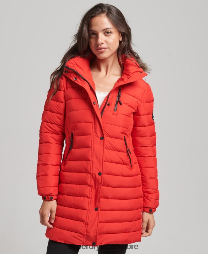フェイクファーフード付きミッドレングスパファージャケット 女性 Superdry 衣類 赤 2J62PZ3688