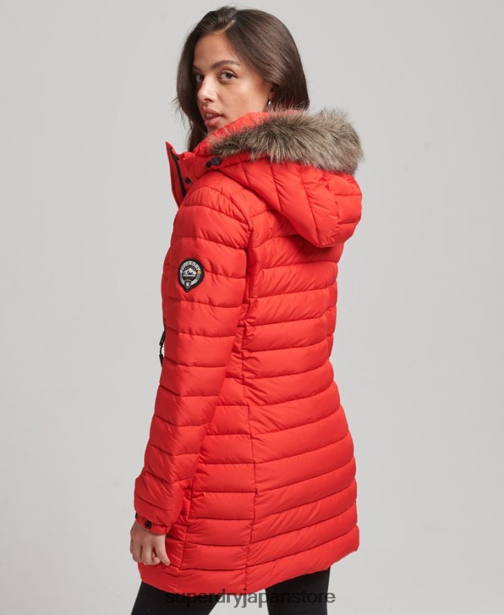 フェイクファーフード付きミッドレングスパファージャケット 女性 Superdry 衣類 赤 2J62PZ3688