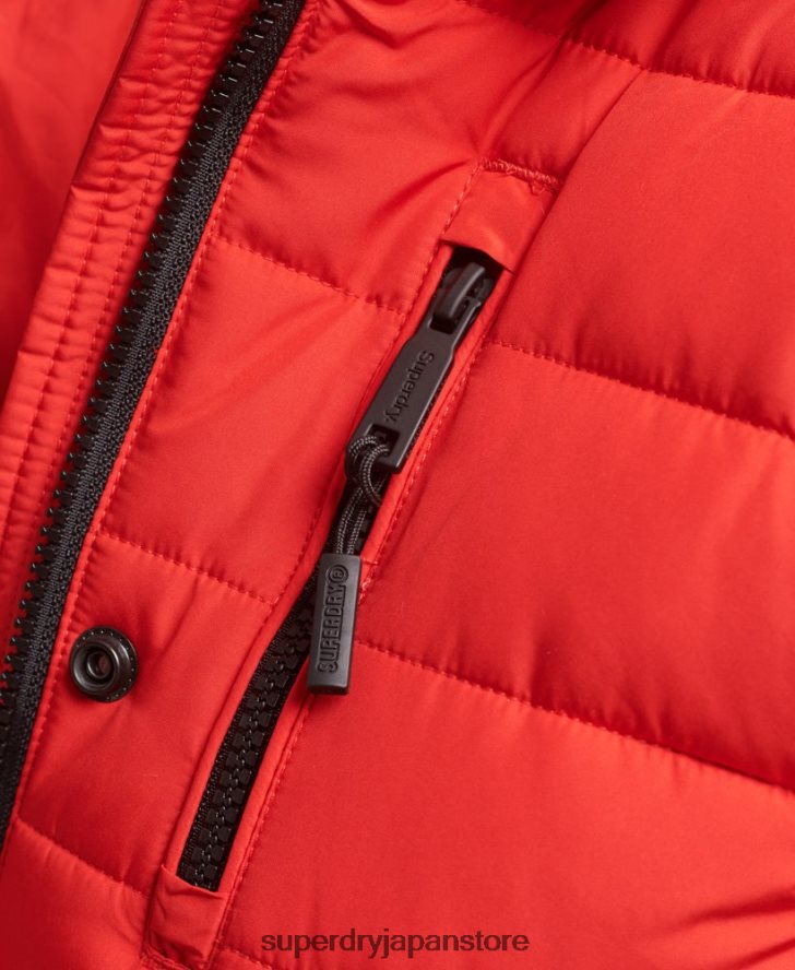 フェイクファーフード付きミッドレングスパファージャケット 女性 Superdry 衣類 赤 2J62PZ3688